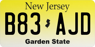NJ license plate B83AJD