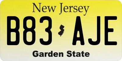 NJ license plate B83AJE