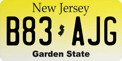 NJ license plate B83AJG