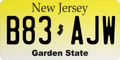 NJ license plate B83AJW