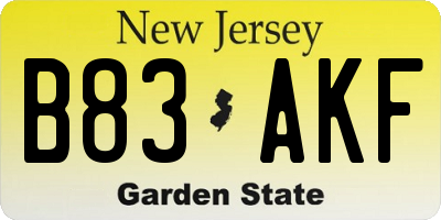 NJ license plate B83AKF
