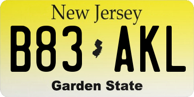 NJ license plate B83AKL