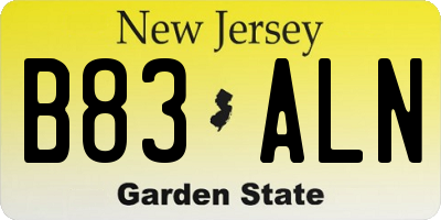 NJ license plate B83ALN