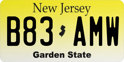 NJ license plate B83AMW
