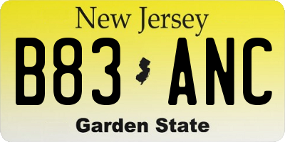 NJ license plate B83ANC
