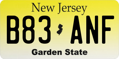 NJ license plate B83ANF