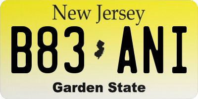 NJ license plate B83ANI