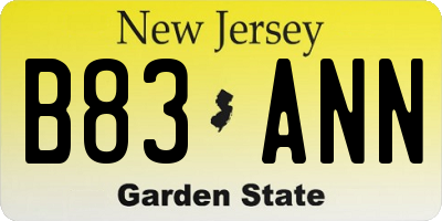 NJ license plate B83ANN