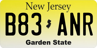NJ license plate B83ANR