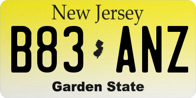 NJ license plate B83ANZ