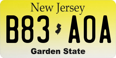NJ license plate B83AOA