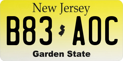 NJ license plate B83AOC