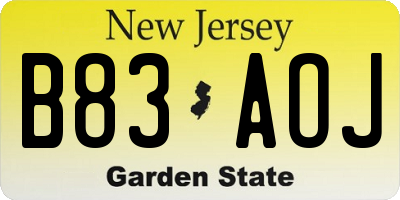 NJ license plate B83AOJ