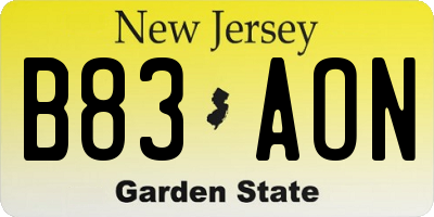 NJ license plate B83AON