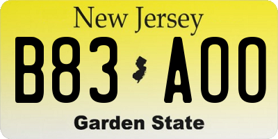 NJ license plate B83AOO
