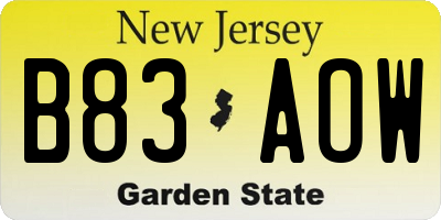 NJ license plate B83AOW