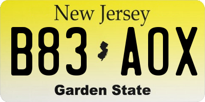 NJ license plate B83AOX