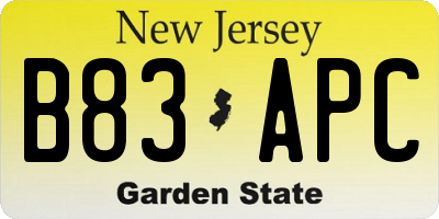 NJ license plate B83APC