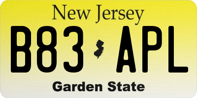 NJ license plate B83APL