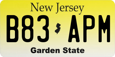 NJ license plate B83APM