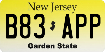 NJ license plate B83APP