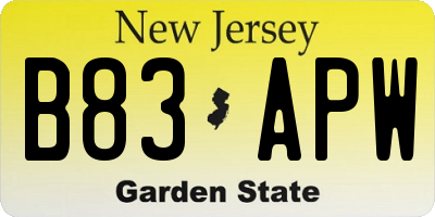NJ license plate B83APW