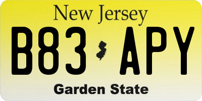NJ license plate B83APY