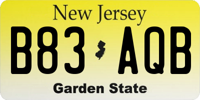NJ license plate B83AQB