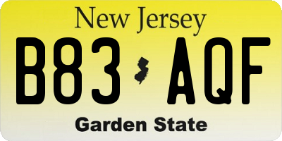 NJ license plate B83AQF