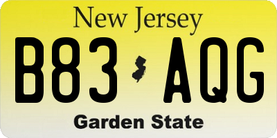 NJ license plate B83AQG