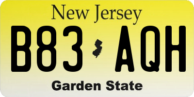 NJ license plate B83AQH