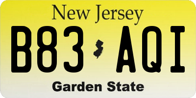 NJ license plate B83AQI