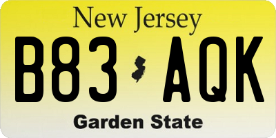 NJ license plate B83AQK
