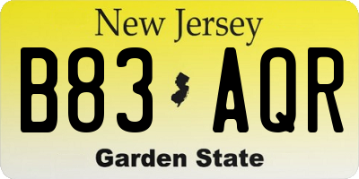 NJ license plate B83AQR