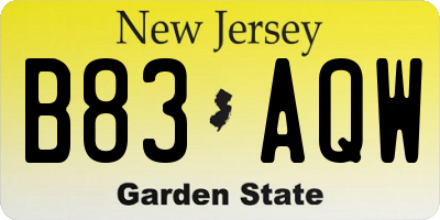 NJ license plate B83AQW