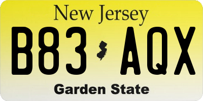 NJ license plate B83AQX
