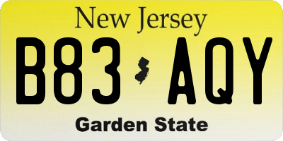 NJ license plate B83AQY
