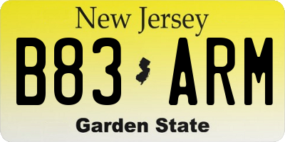 NJ license plate B83ARM