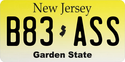 NJ license plate B83ASS