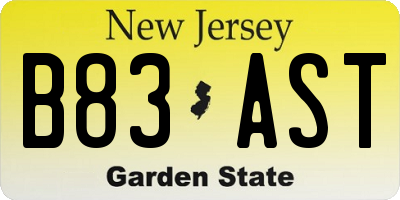 NJ license plate B83AST
