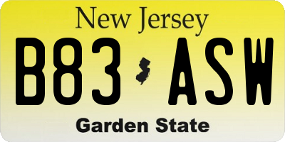 NJ license plate B83ASW