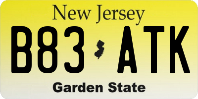 NJ license plate B83ATK