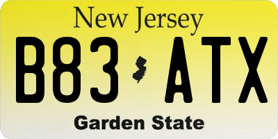 NJ license plate B83ATX