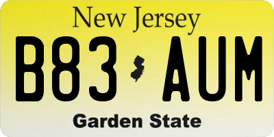 NJ license plate B83AUM