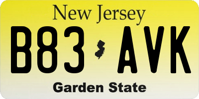 NJ license plate B83AVK