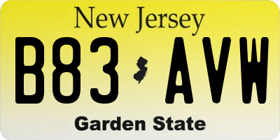 NJ license plate B83AVW