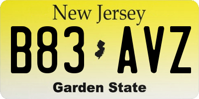 NJ license plate B83AVZ