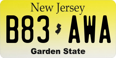 NJ license plate B83AWA