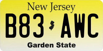 NJ license plate B83AWC