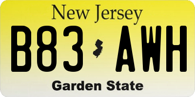 NJ license plate B83AWH